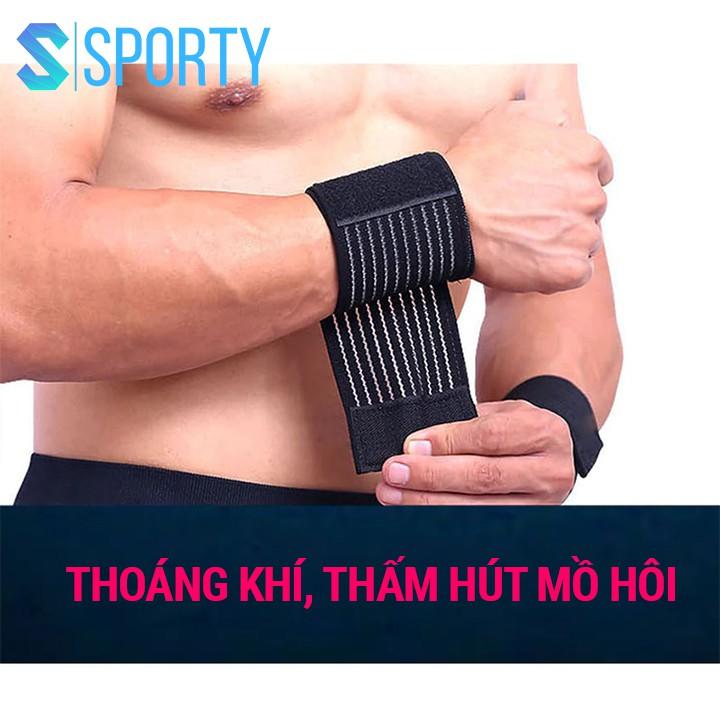 Băng cổ tay nâng tạ, tập GYM chất vải mềm mại co dãn SPORTY 1128 chống chấn thương chất liệu cao cấp