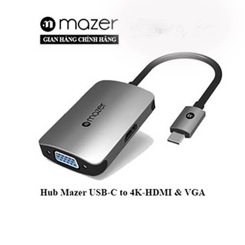 Cổng Chuyển Đổi Mazer USB-C to 4K-HDMI+VGA Dual Display Adapter, Vỏ chất liệu Aluminum giúp giảm thiểu nhiễu điện từ Hàng Chính Hãng