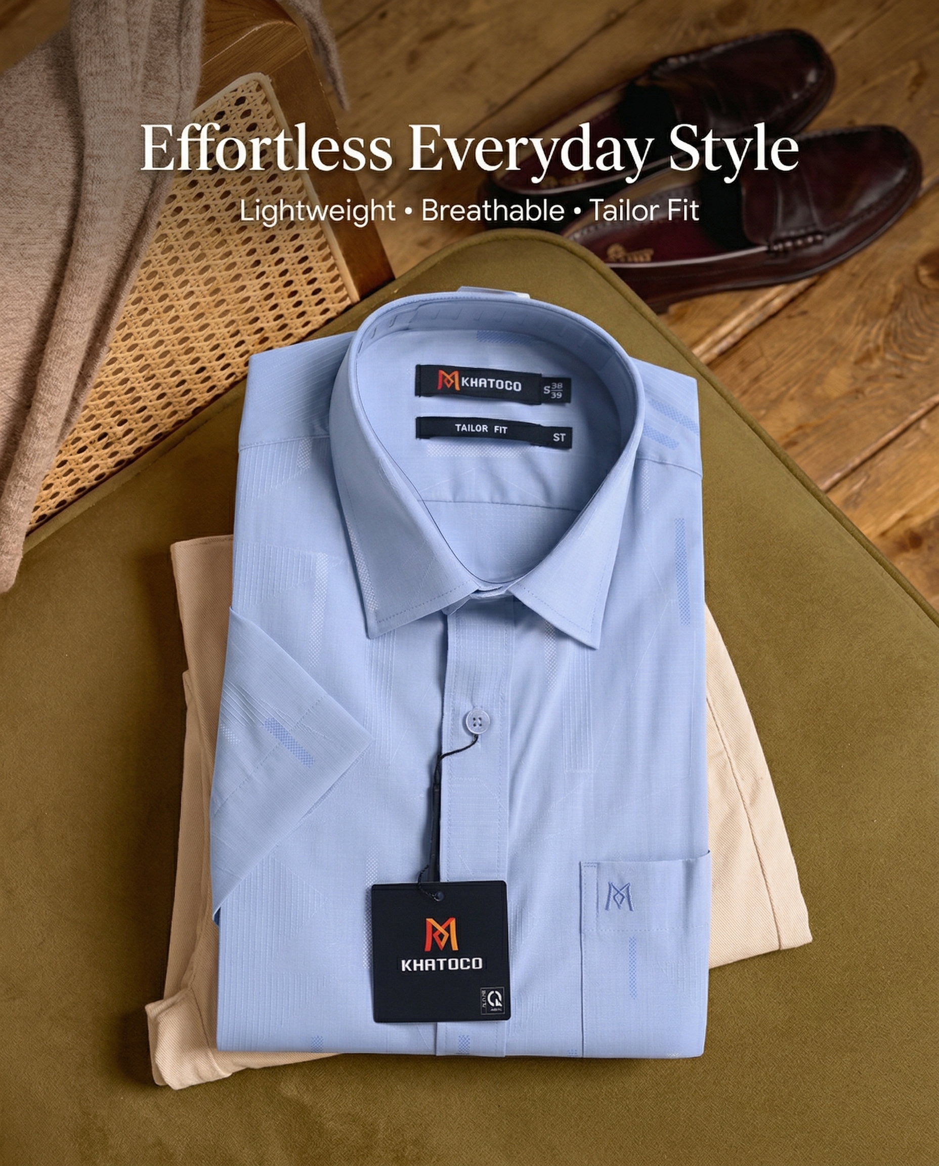 Áo sơ mi tay ngắn Khatoco Sale 374k ( giá tem 468k) size S