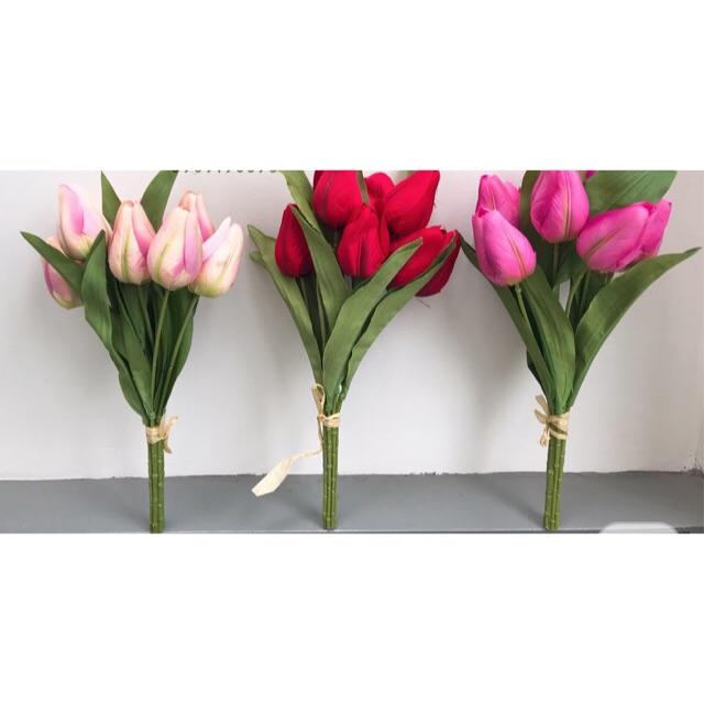 bó tulip 9 bông- hoa lụa