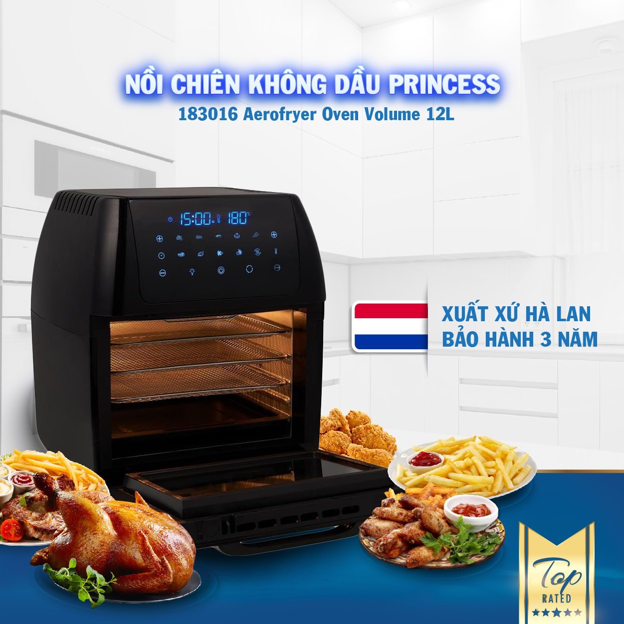 Nồi Chiên Không Dầu Kèm Lò Nướng Princess 183016 Thương Hiệu Hà Lan - - Hàng Chính Hãng