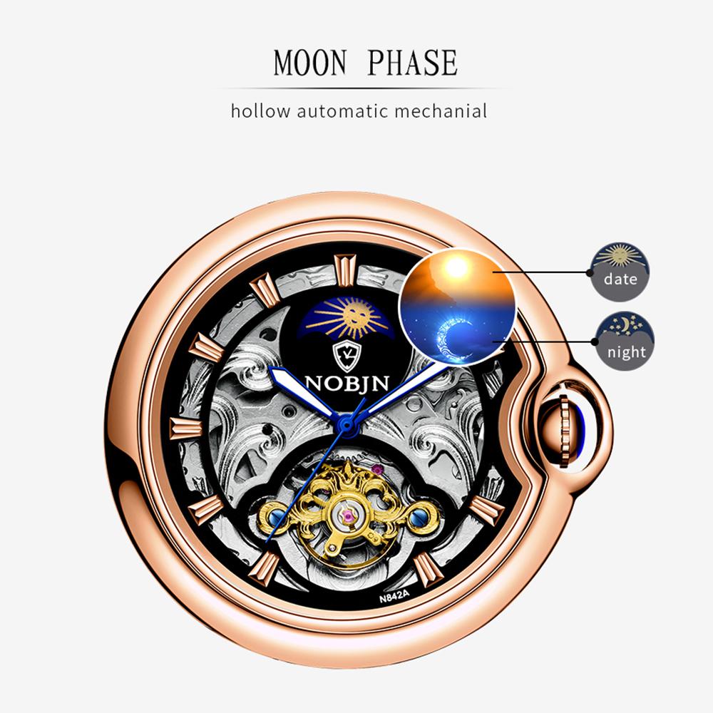 Đồng hồ nam NOBJN dành cho doanh nhân 30M không thấm nước dạ quang - Vàng hồng & Đen - Dây thép