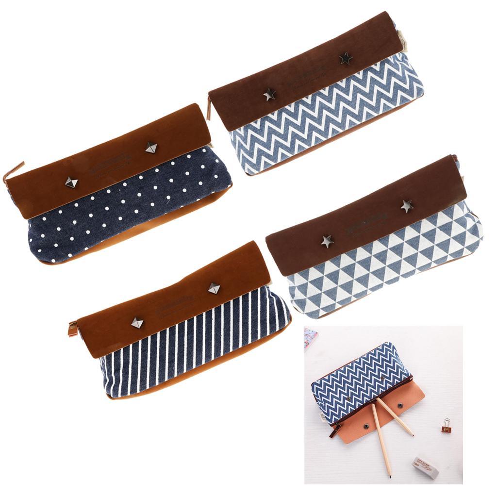 Canvas Large Capacity Pencil Pen Case Student Office School Stationery Case Large Storage Bag Pouch Holder Make Up Organizer Pouch Zipper Bag