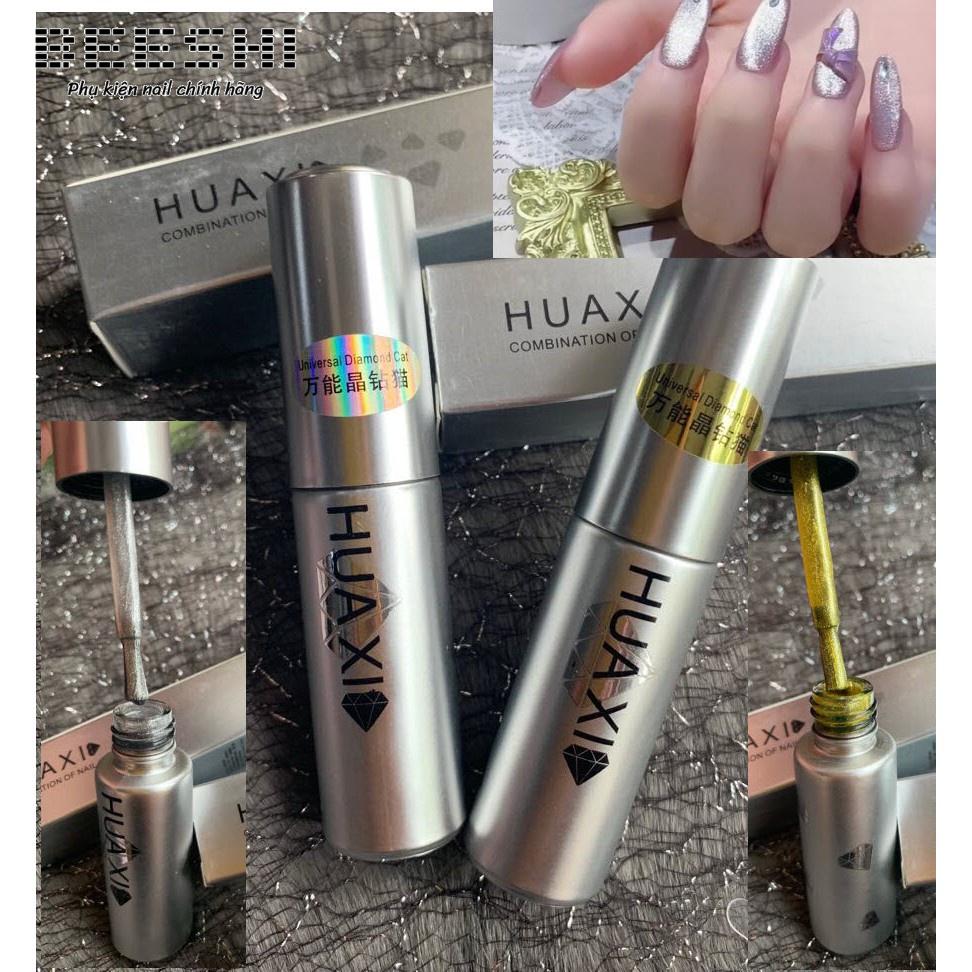 Sơn gel mắt mèo kim cương Huaxi 9D màu vàng, trắng - beeshi shop nail