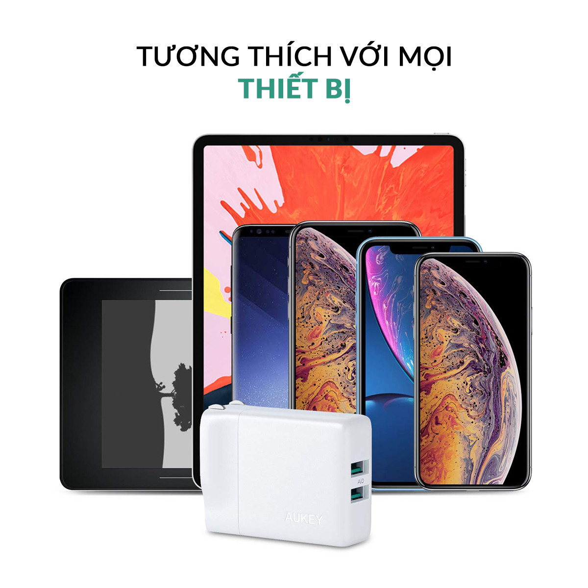 Cốc Sạc 2 Cổng Aukey PA-U50 Công Nghệ Sạc Nhanh GaNFast - Hàng Chính Hãng