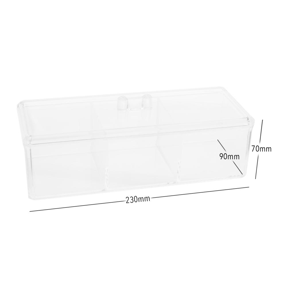 Hộp lưu trữ đồ trang sức mỹ phẩm có ba ngăn trong suốt