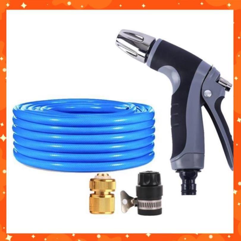 Bộ dây và vòi xịt tăng áp rửa xe tưới cây 20M (cút đồng nối nhựa đen) 206817