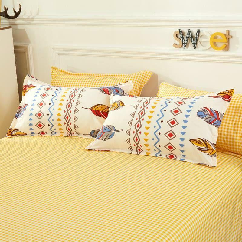 Bộ chăn ga gối cotton poly Thổ cẩm lông vũ