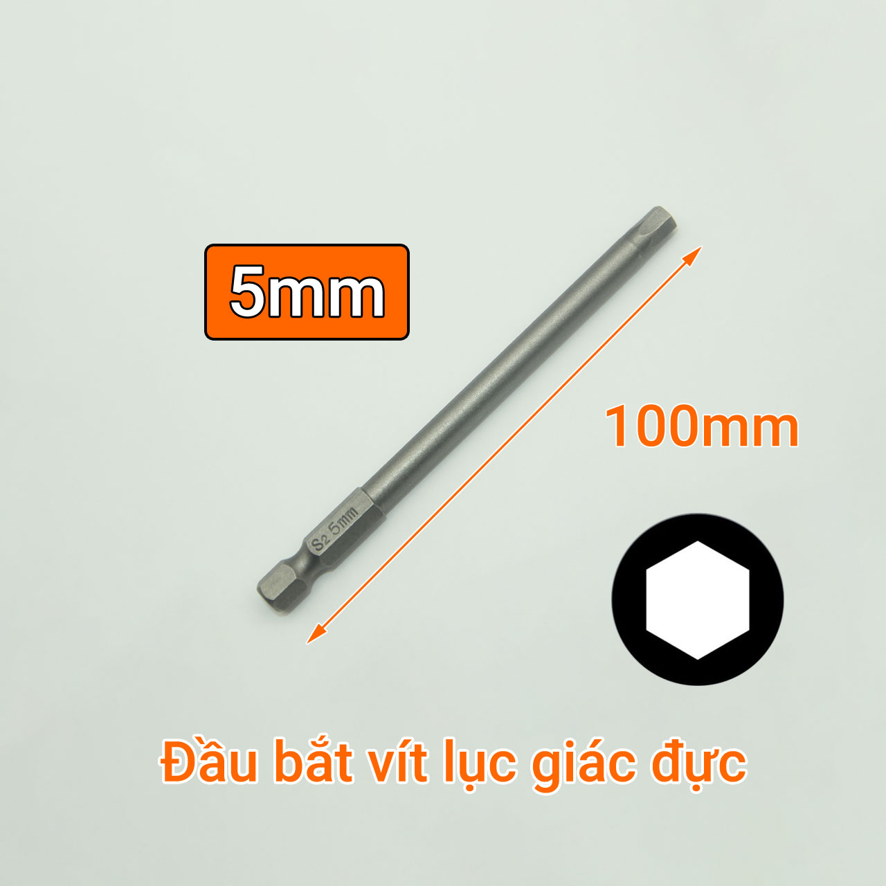 Đầu bắt vít lục giác đực  dài 100mm chuôi lục thép S2