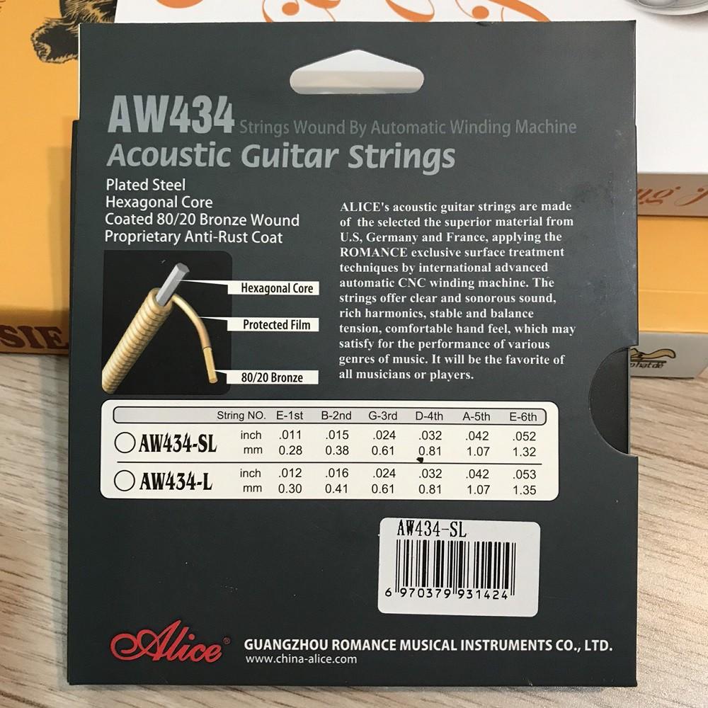 Bộ 6 dây guitar Alice AW434, AW434 Acoustic Guitar String Set, Plated Steel Plain String 80/20 Bronze