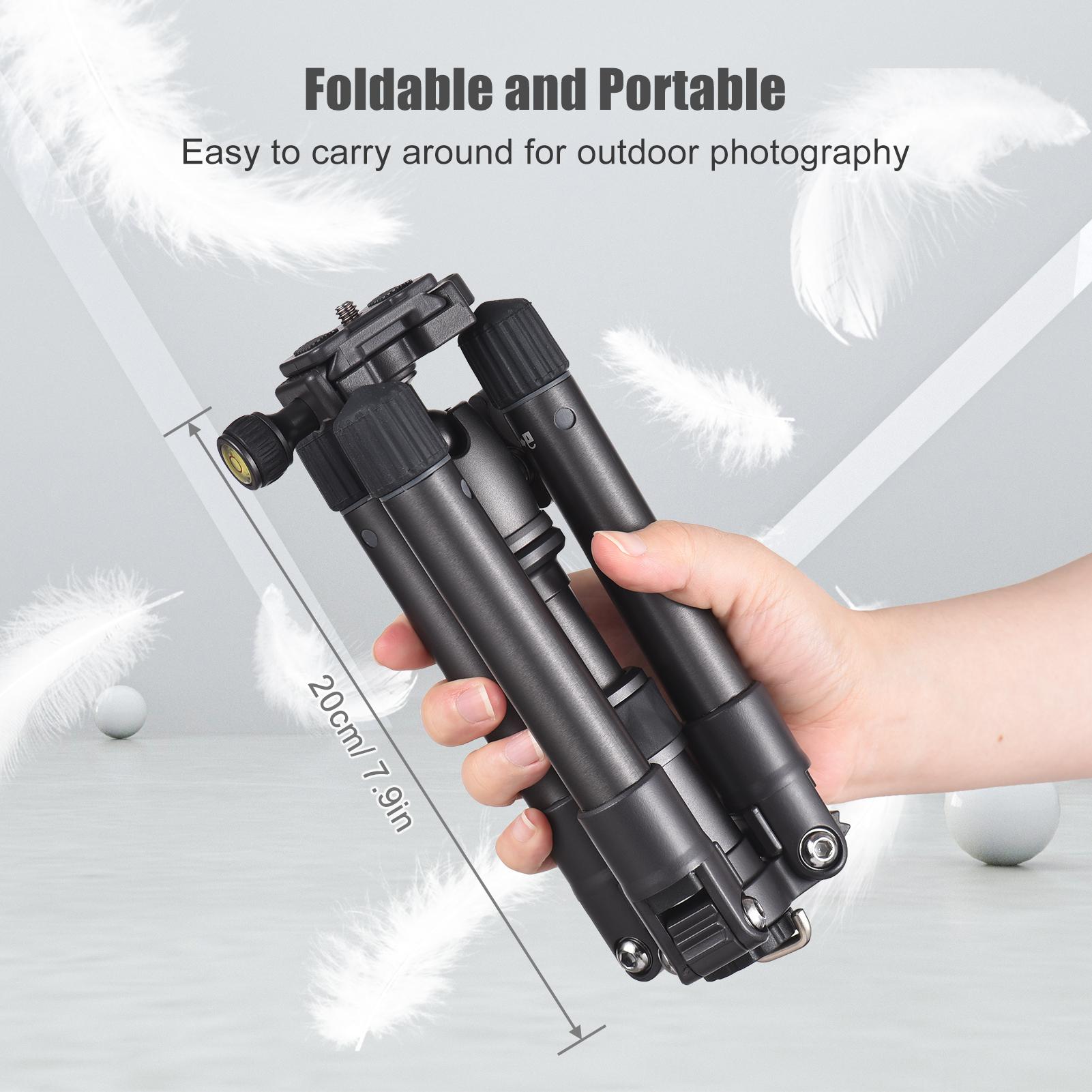 Portable Desktop Tripod Stand Aluminum Alloy 66cm/26in Max. Height 5kg Load Capacity with 360° Rotatable Ballhead 1/4 inch Screw QR Plate Carrying Bag for DSLR Mirrorless Camera Smartphone