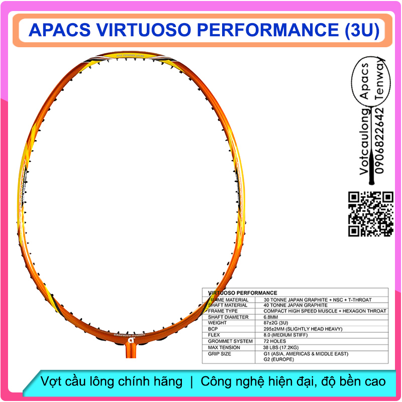 Vợt cầu lông Apacs Virtuoso Performance (3U) | Vợt công nghệ cao, chuyên công đập tốt