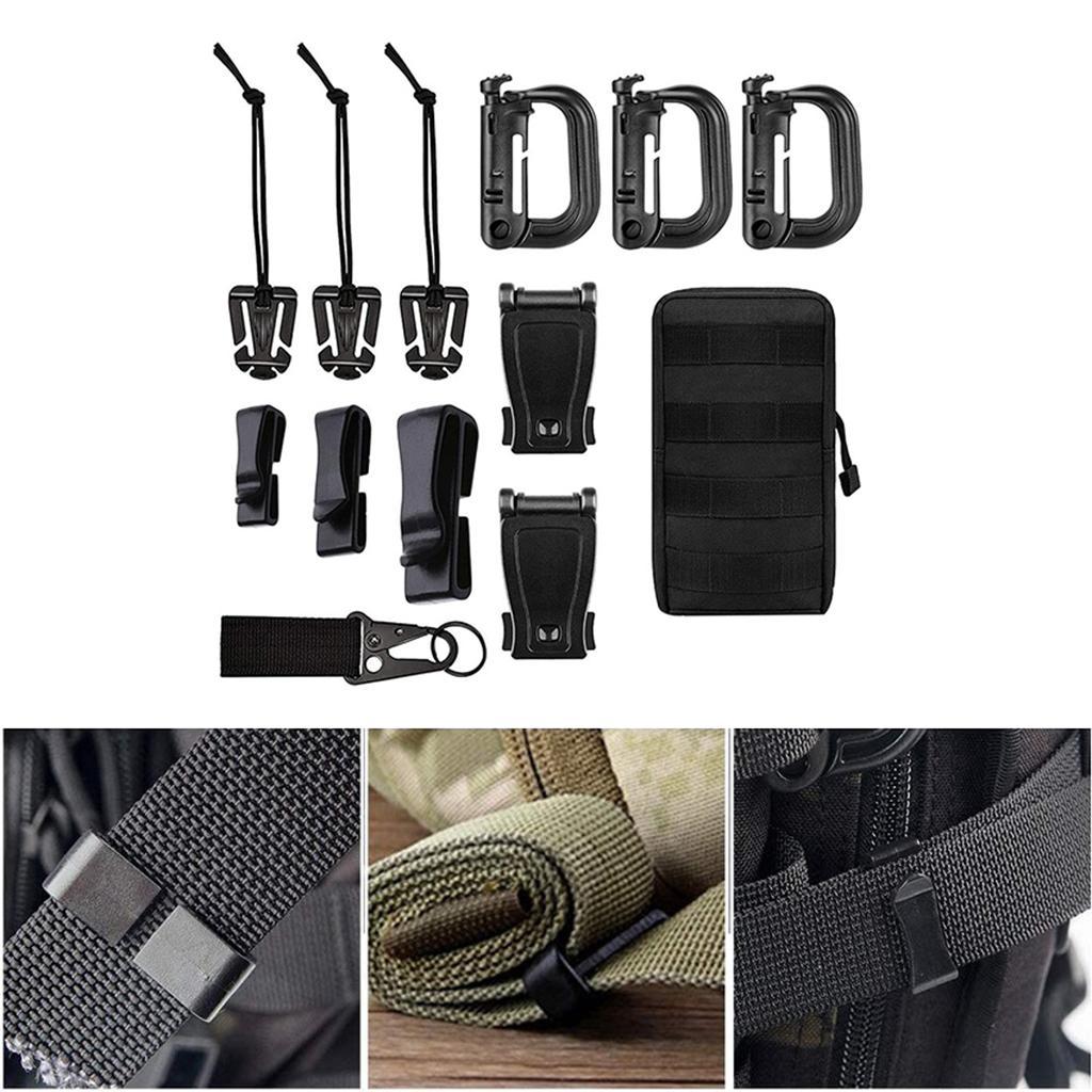 13Pcs Molle Accessories Set Webbing Key Ring D-Ring Clip Lock