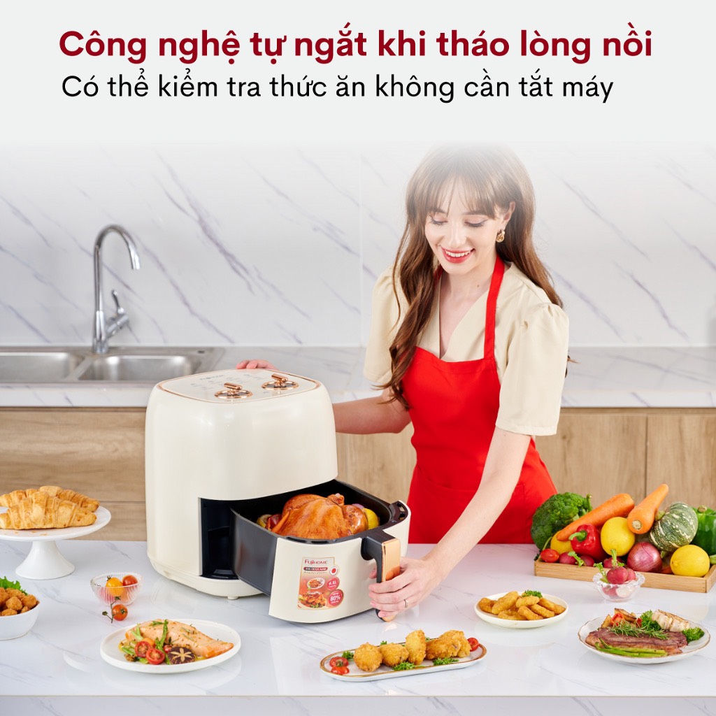 Nồi chiên không dầu 6.5L nhập khẩu Nhật Bản Fujihome A6W tự ngắt an toàn chống dính cao cấp - hàng chính hãng