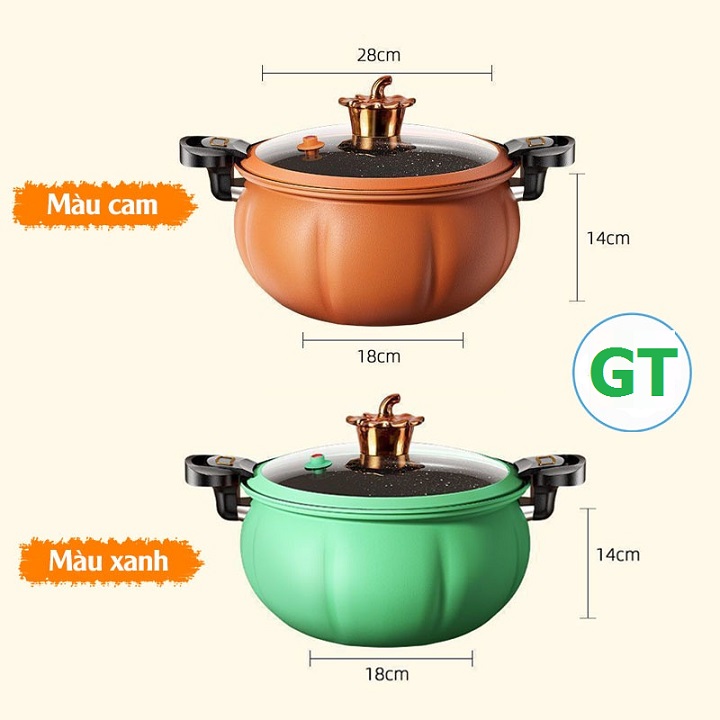 Nồi Áp Suất Bí Ngô Chống Dính 8L  Thông Minh - Nồi Hầm 28cm 4in1 Hầm Gà, Cháo, Nồi Chiên, Xào Nấu Đa Năng