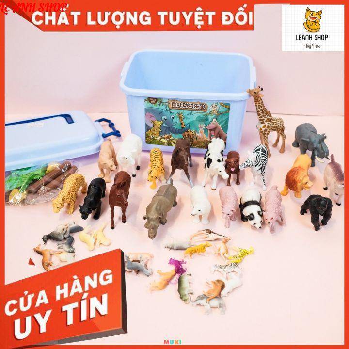 Đồ chơi mô hình con vật cho bé khám phá thế giới, bộ thế giới động vật và cây cối 58 chi tiết có hộp đựng