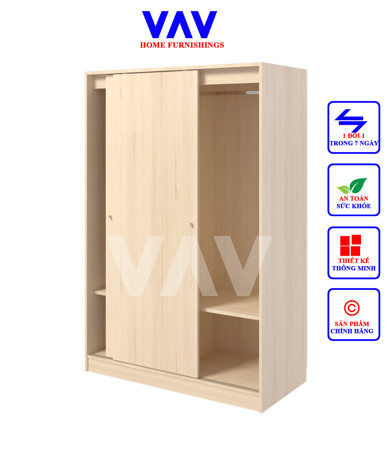 BLARRAD Tủ quần áo 2 cánh trượt phong cách Bắc Âu, Chính hãng VAV