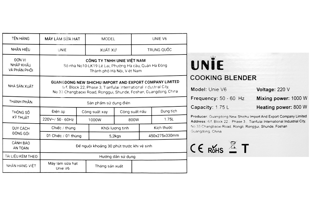 Máy làm sữa hạt đa năng Unie V6 - Hàng chính hãng