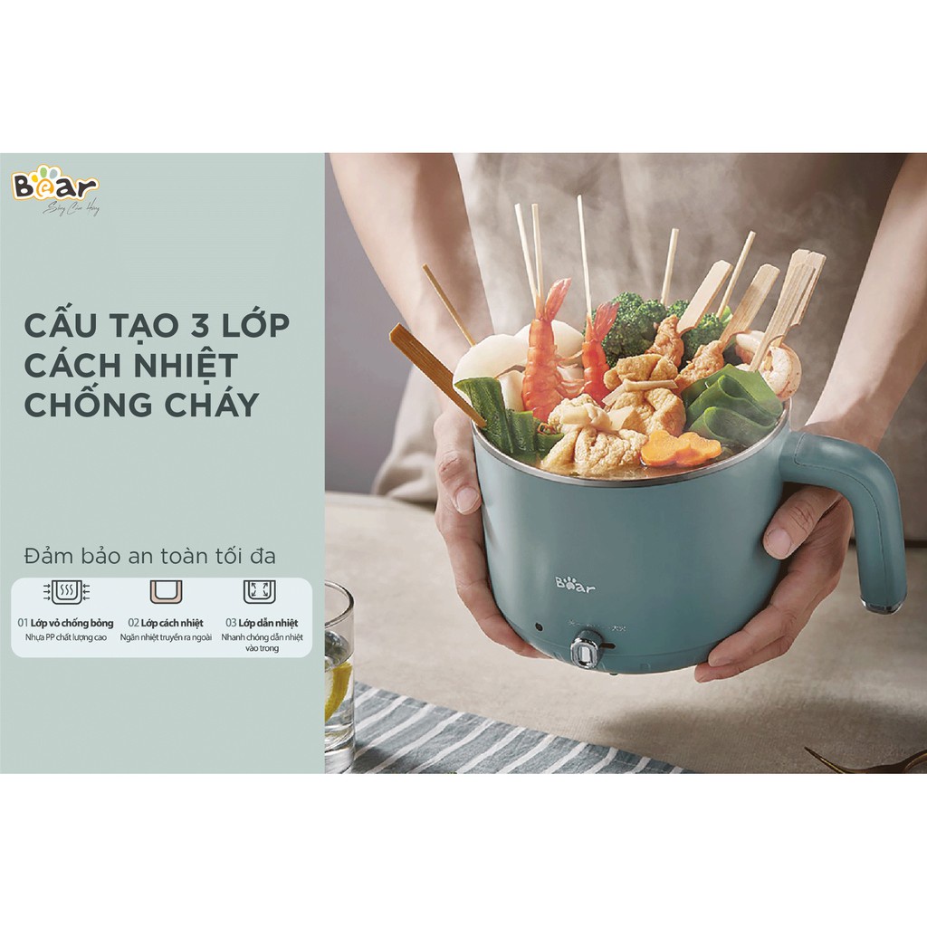 Nồi lẩu hấp điện 2 tầng đa năng Bea DRG-D12M5 dung tích 2L chất liệu an toàn chịu nhiệt lõi thép không rỉ