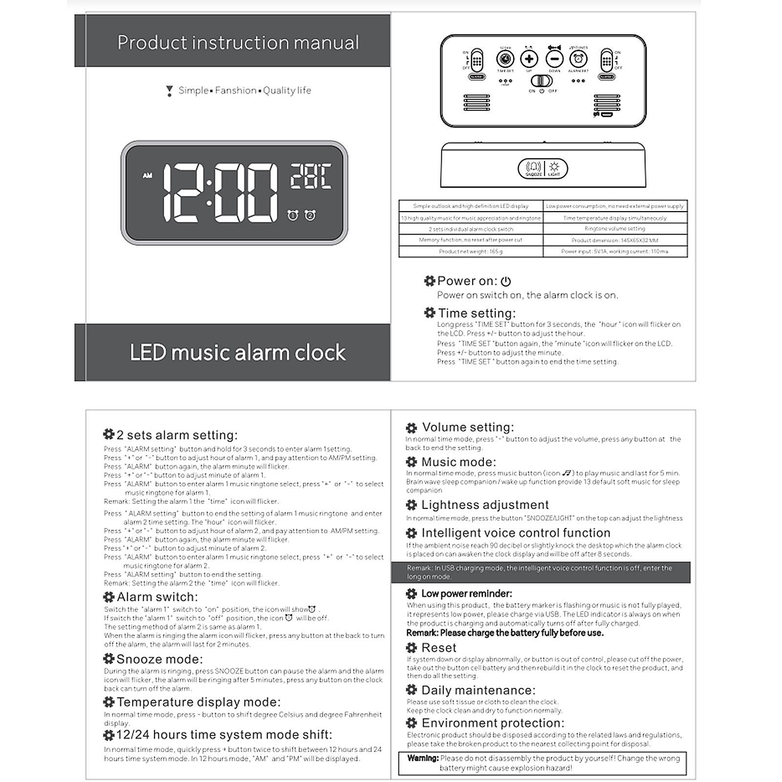 Digital Bedside Clock Mirror Alarm Clock School  A