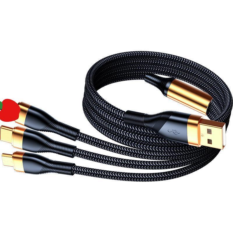 Ưu đãi đặc biệt miễn phí vận chuyển cáp sạc một đến ba mạ vàng cáp dữ liệu ba trong một đa chức năng cho xe hơi thích hợp cho Android Cáp điện thoại di động Huawei Huawei Apple