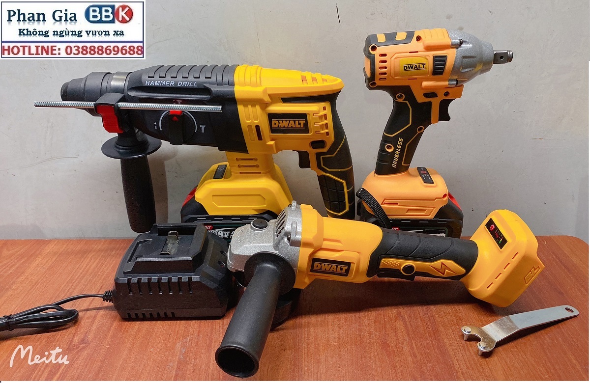 Bộ Combo 3 Trong 1 Gồm Máy Khoan Đục Bê Tông, Máy Mài Và Máy Siết Bulong Dùng Pin 199V 15 Cell, Máy Khoan Siêu Khỏe, Động Cơ Không Chổi Than - Bảo Hành 1 Năm