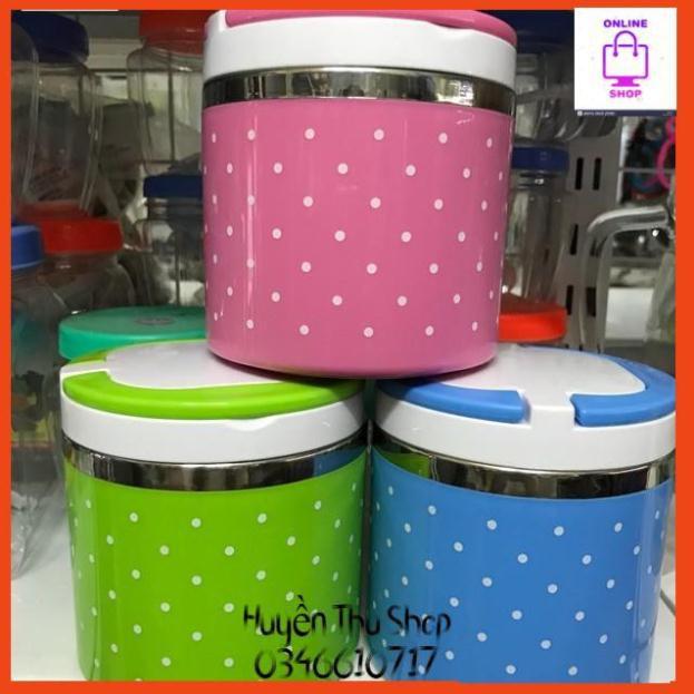 Cặp lồng inox giữ nhiệt chấm bi 1 tầng có quai xách