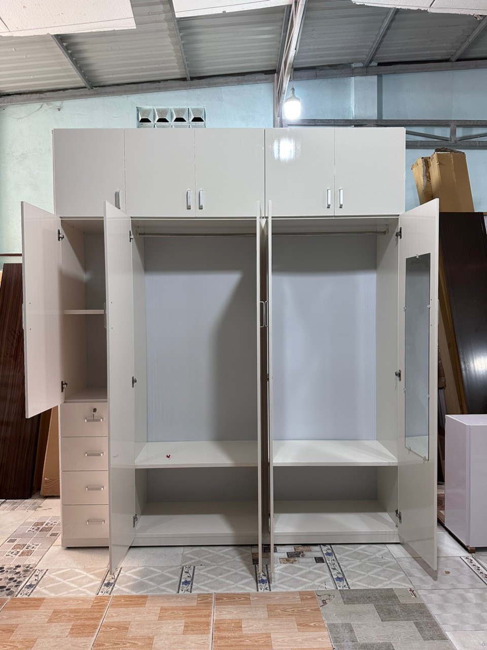 Tủ áo gia đình Tundo cỡ lớn giao lắp tận nhà ngang 2m x 2m4 màu trắng