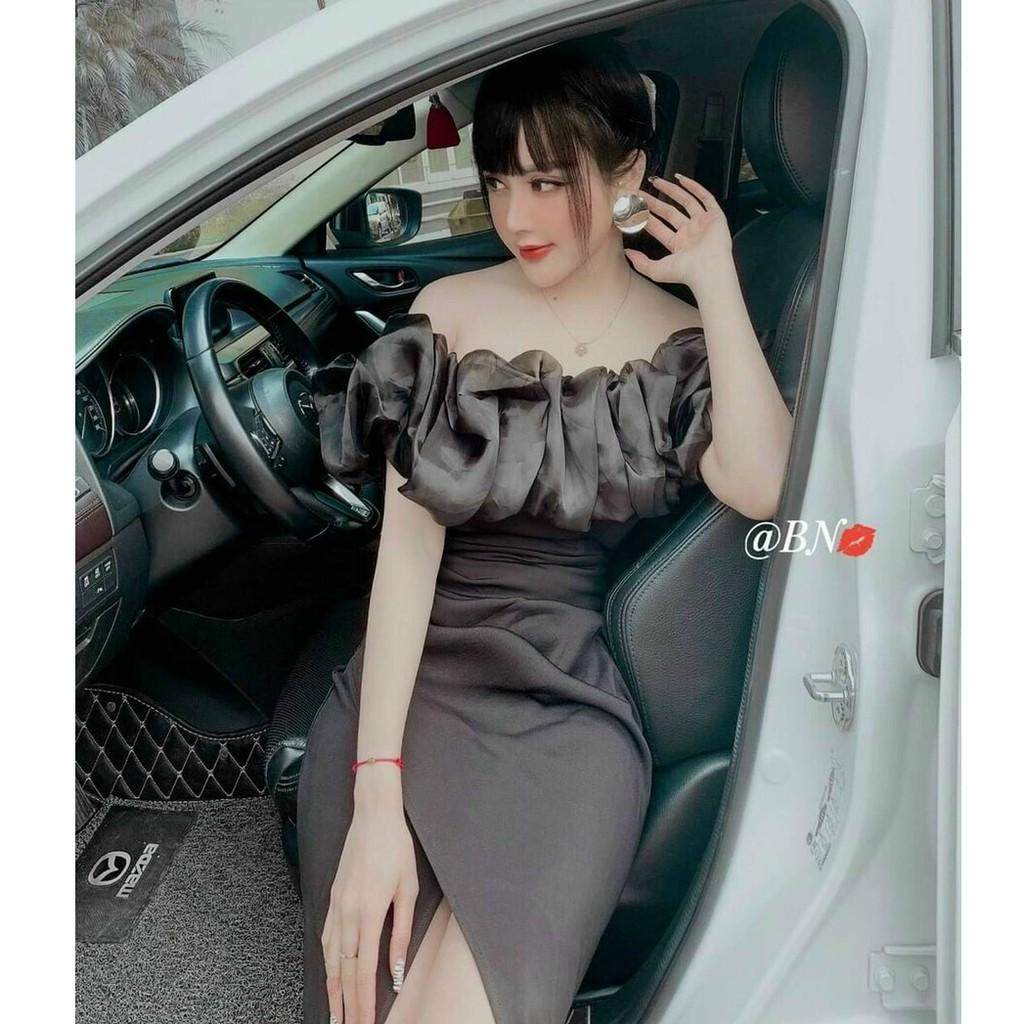 Váy Nữ Đầm Nữ Ôm Body Xẻ Tà Cúp Ngực Phối Voan Tơ Có Mút Ngực Thời Trang Nữ KEMPK Màu Sắc Nhã Nhặn