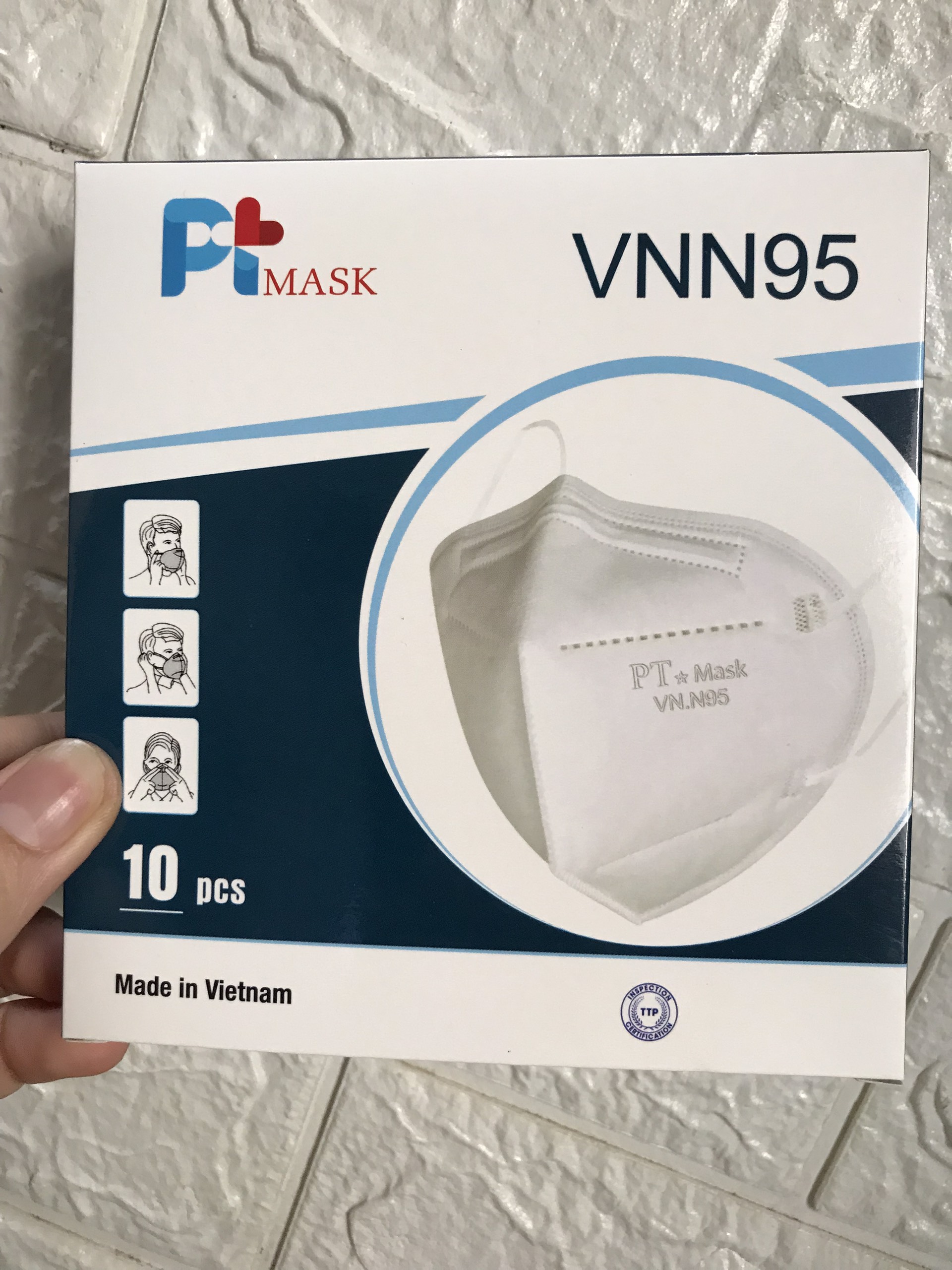 Hộp 10 Cái Khẩu Trang VNN95, Có Bông, kháng Khuẩn, Chống Bụi Siêu Mịn PM2.5, Màu Trắng - Đạt Các Chứng Chỉ ISO 13485, ISO 9001, CE, FDA, TGA.