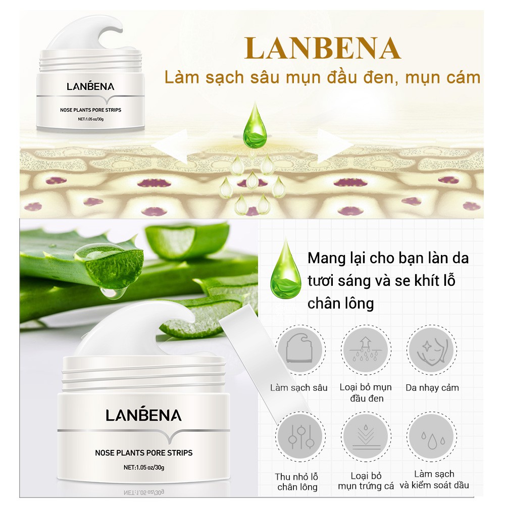 Mặt nạ LANBENA loại bỏ mụn đầu đen cho mũi và mặt hiệu quả 30g