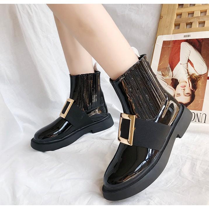 GIÀY CAO CỔ BỐT BOOTS DA BÓNG KHUY VUÔNG SULLI