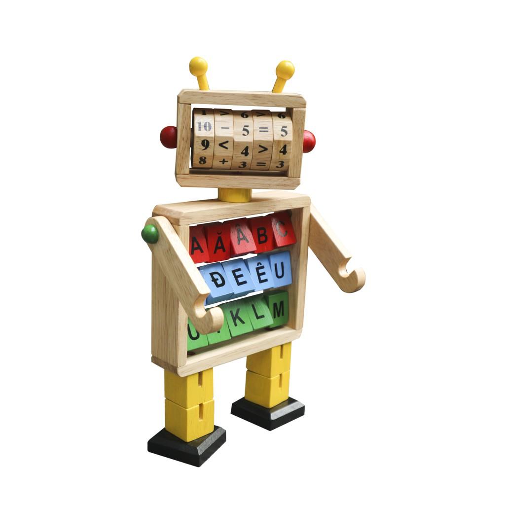 Đồ chơi gỗ Robot học toán và chữ cái | Winwintoys 61052 | Phát triển trí tuệ, tư duy logic - Nhận biết chữ và số cơ bản