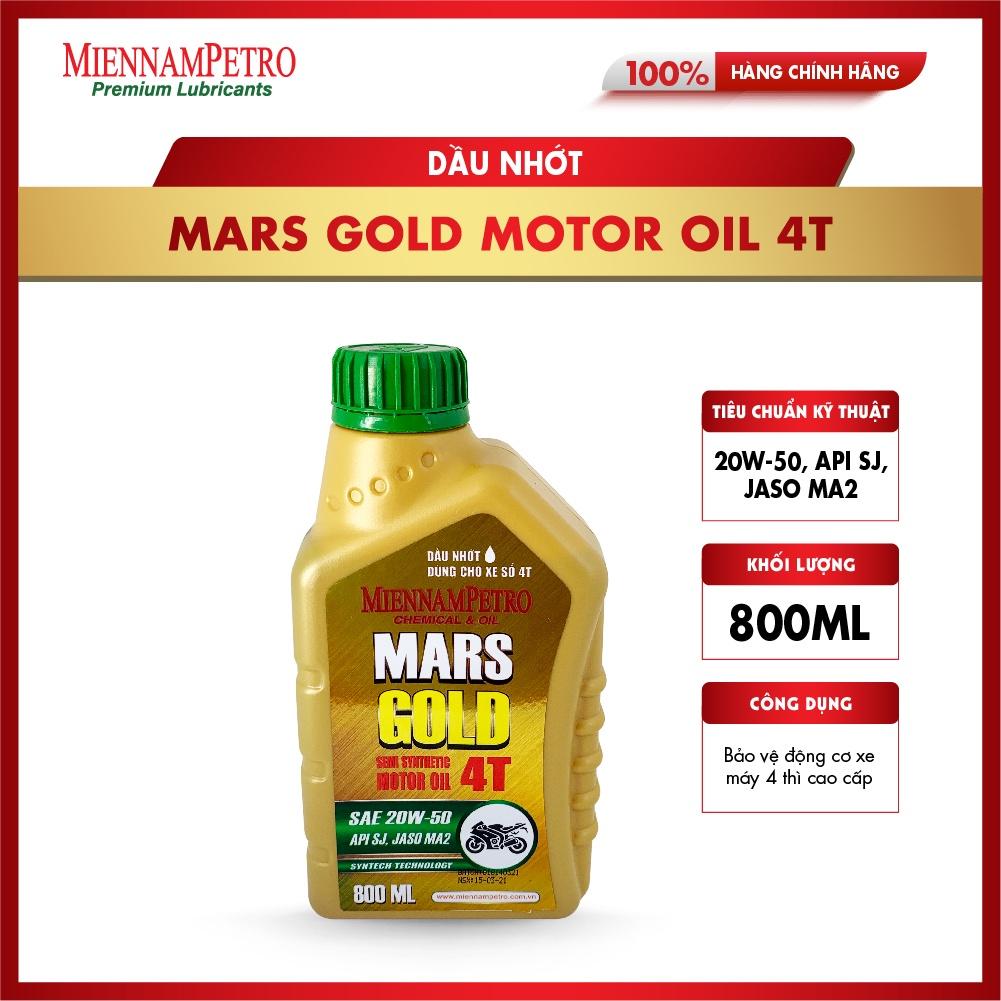 Dầu Nhớt MiennamPetro Mars Gold Motor Oil 4T 20W-50 API SJ JASO MA2 800ml Bảo Vệ Động Cơ Xe Máy 4 Thì Cao Cấp