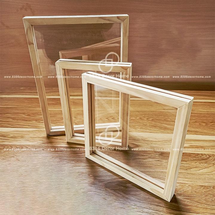 Khung ảnh gỗ thông 2 mặt nhiều kích thước, Khung ảnh để bàn 20x20cm, A4, A5,