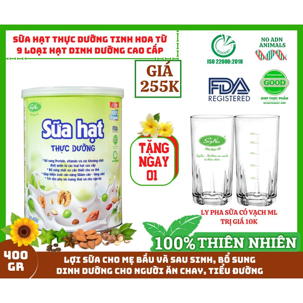 Sữa Hạt Thực Dưỡng Soyna 800g, Thuần Thực Vật 9 Loại Hạt Cao Cấp - Lợi Sữa Cho Mẹ Bầu Và Sau Sinh, Bổ Sung Dinh Dưỡng Cho Người Ăn Chay, Tiểu Đường, Tim Mạch, Mỡ Máu, Xương Khớp, Hỗ Trợ Kiểm Soát Tăng Hoặc Giảm Cân Nặng - Tặng Bột Sữa Mầm Gạo Lứt 300g