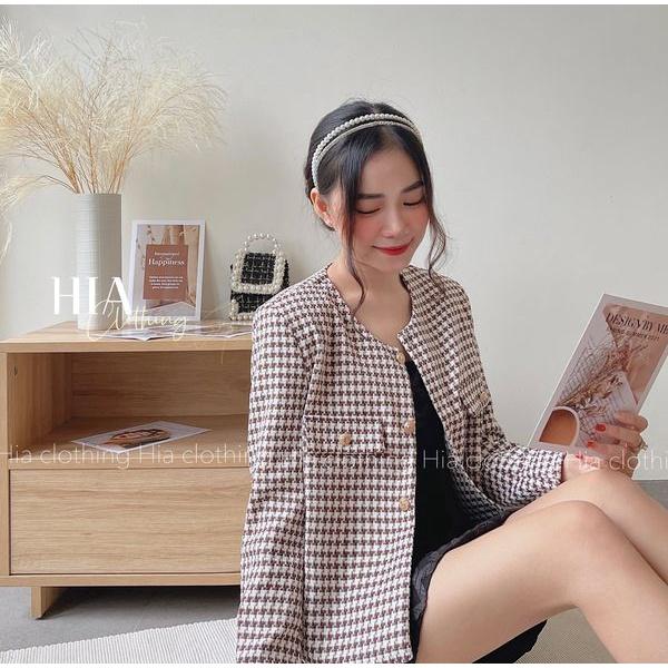 Áo Khoác Dạ Tweed Cao Cấp, Đính Cúc Đồng Cổ Tròn | Thiết Kế Độc Quyền| Chất Vải Thoáng Mát, Đi Làm, Đi Chơi HIA Clothing