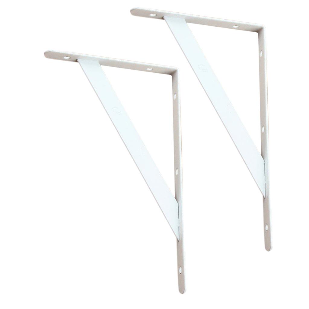 2x2 Pieces Metal L Shaped Wall Shelf Bracket Rack Support 300x190x2mm White