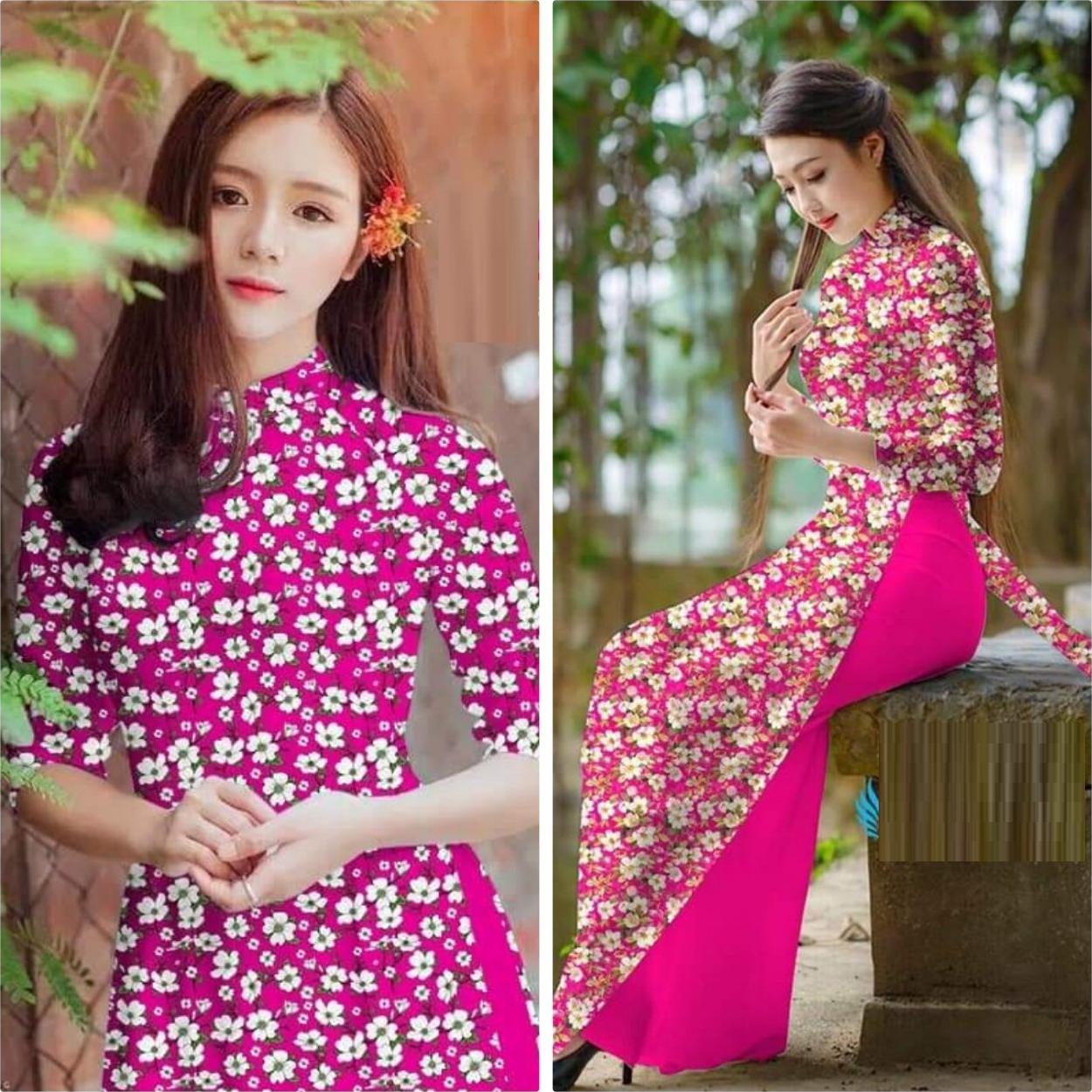 BỘ ÁO DÀI HOA XUÂN HÀNG THIẾT KẾ KÈM QUẦN- NT2060