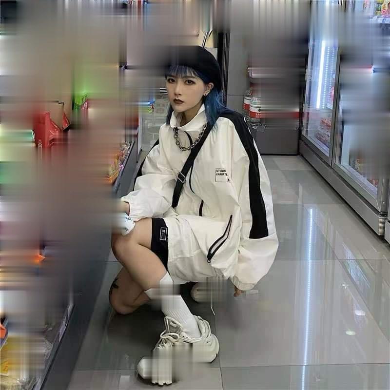 Áo Khoác Dù LOGO   Nam Nữ Unisex Form Rộng Bomber,65kg đổ lại