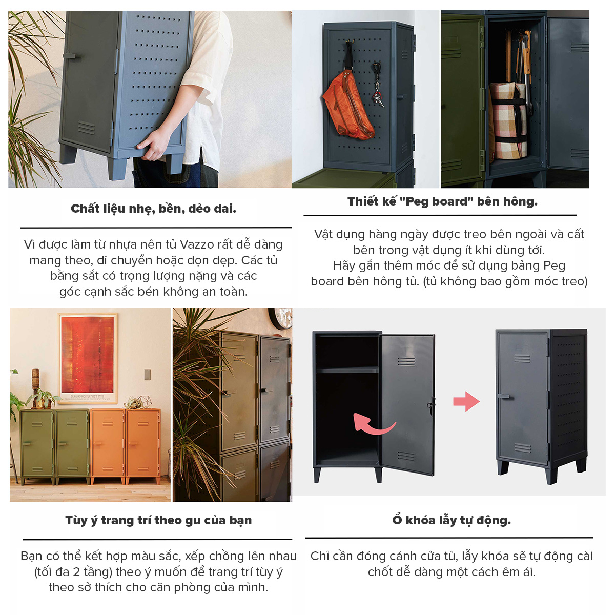 TENMA Tủ Nhựa Lưu Trữ Vazzo JAPAN QUALITY Cửa Mở Có Tay Cầm, Chất Liệu Nhựa Nhẹ Và Bền