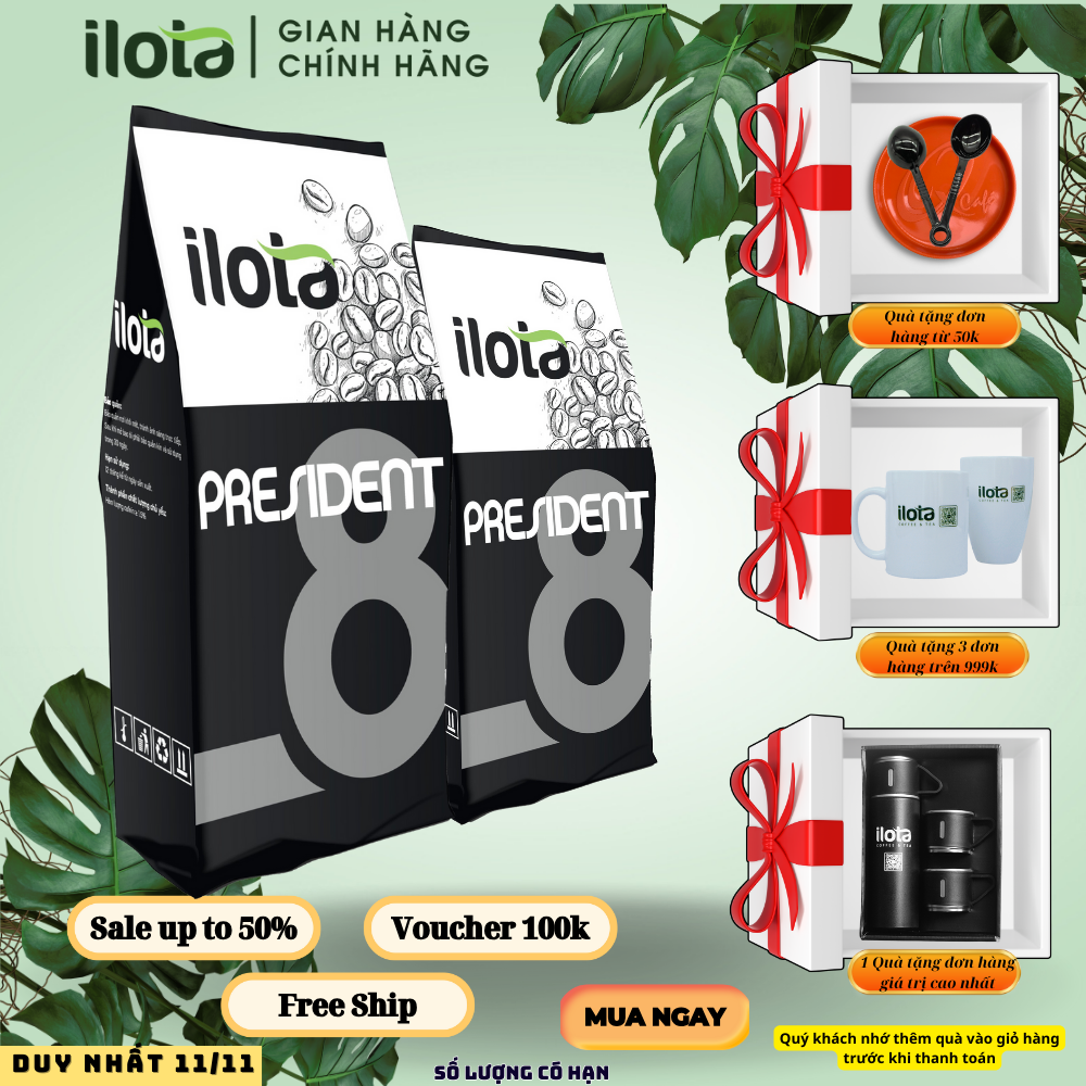 Cà Phê ILOTA 8 President Arabica Cầu Đất Specialty coffee rang xay nguyên chất Dạng Bột Amazing Cup 2021 Cafe pha phin 250gr