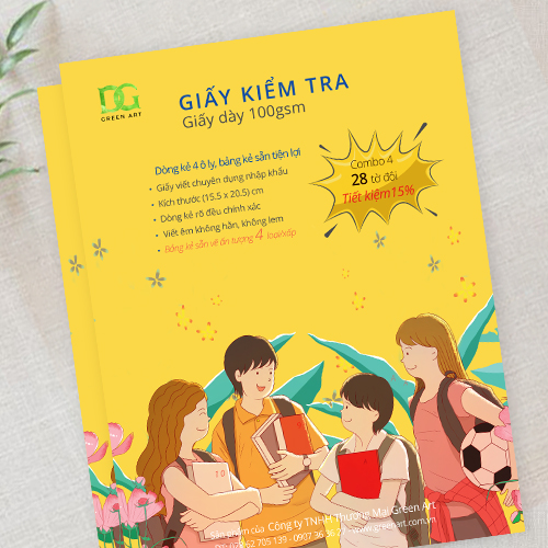 Giấy kiểm tra 4 ô ly giấy trắng dày100gsm bảng kẻ sẵn đẹp tiện lợi, giấy xịn viết êm không lem không hằn, Combo 4: 28 tờ