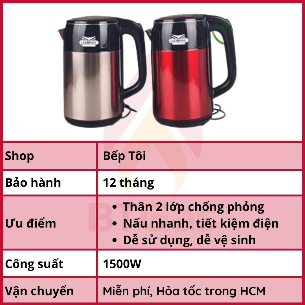 Ấm siêu tốc, bình đun nước siêu nhanh Inox 2 lớp chống phỏng Ladomax HA-888 2.5L - Hàng chính hãng