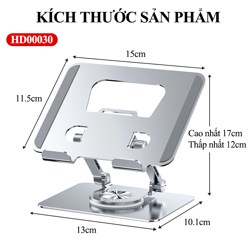 Giá đỡ điện thoại, ipad bằng kim loại cứng cáp có thể xoay 360° phù hợp cho các thiết bị từ 4 đến 12 inch HD00030