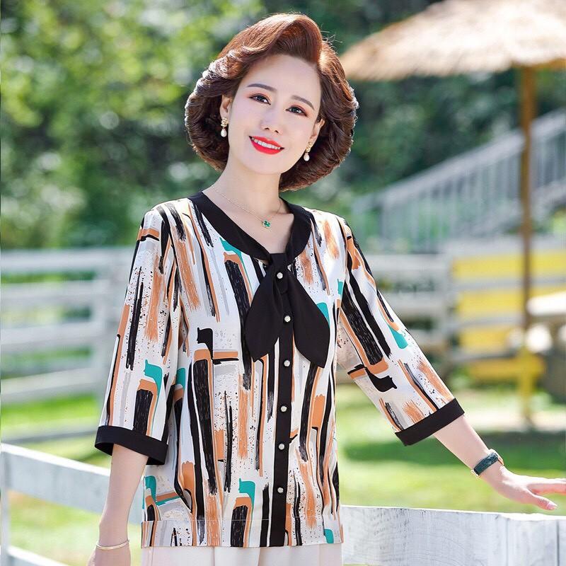 áo kiểu họa tiết trung niên cao cấp - thoi trang trung niên bigadela- n11-621