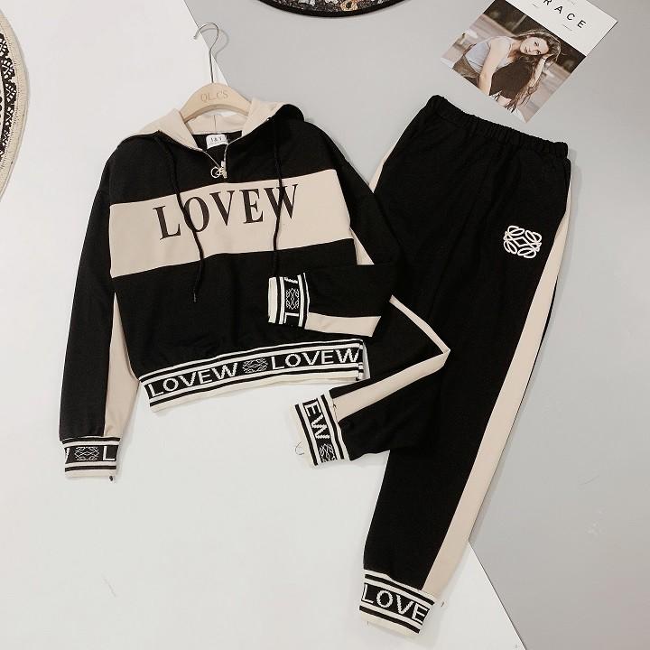 Bộ đen phối be LOVEW bo chun nữ SETN306