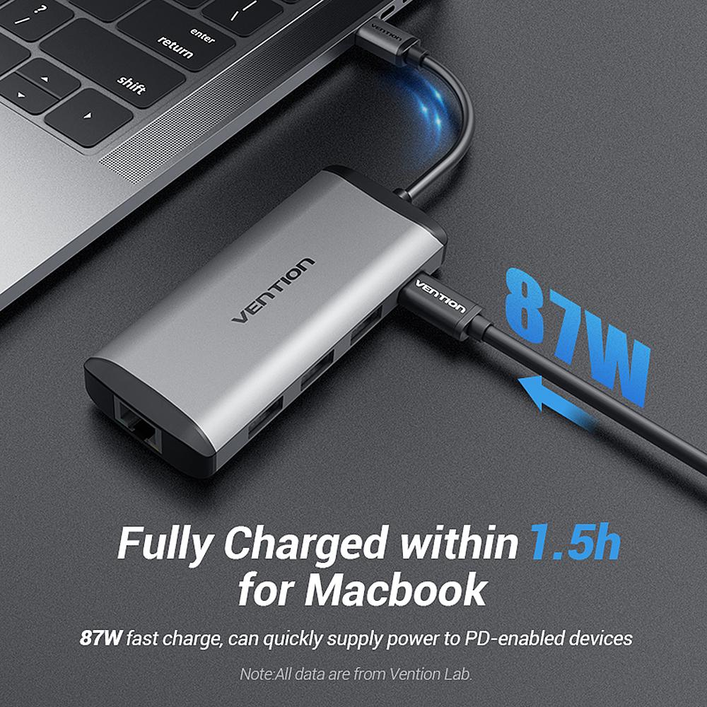 Cáp chuyển Type-C to USB3.0 * 3 RJ45 PD HUB Dock USB-C 0.15M