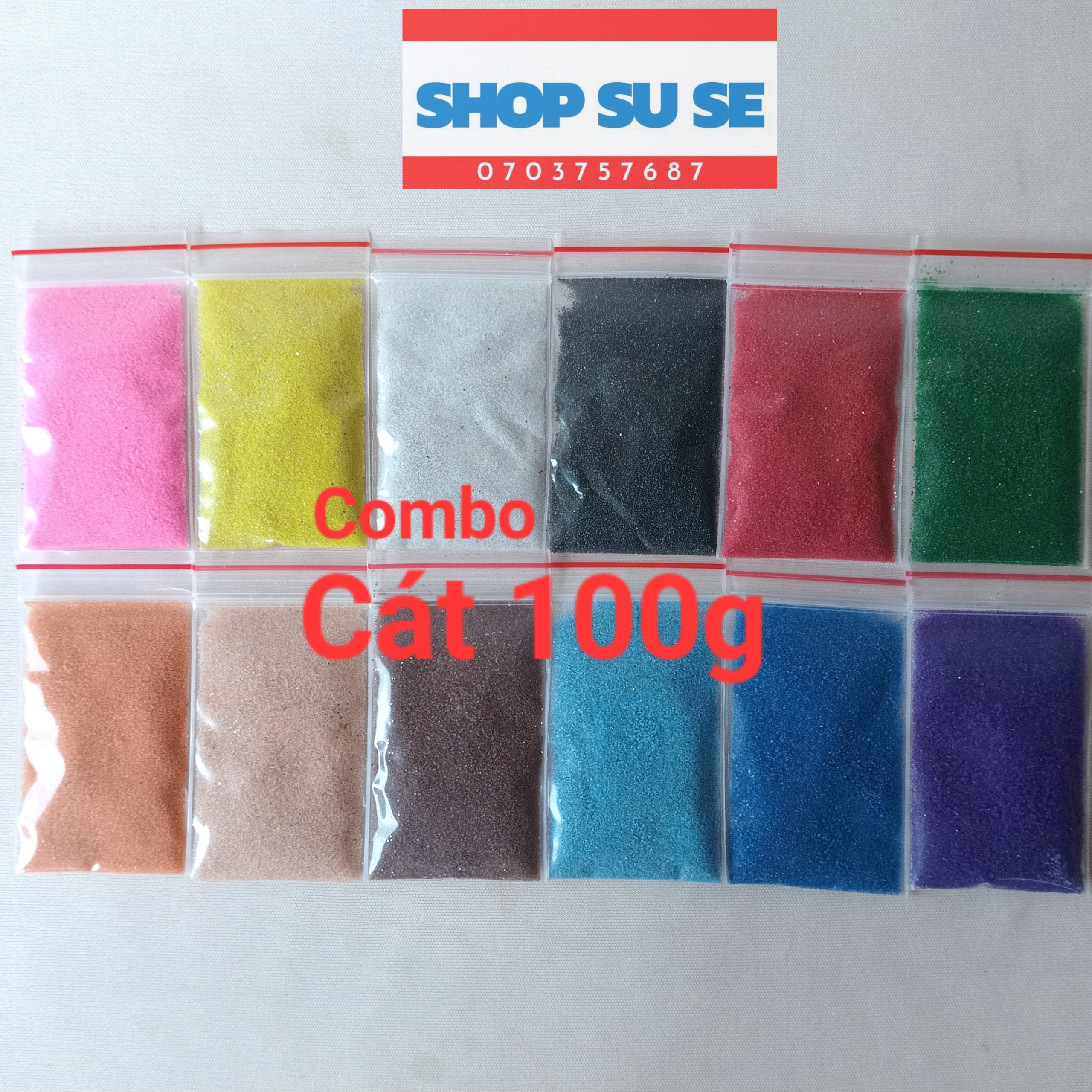 Cát màu tô tranh cát. Combo 12 gói. Mỗi gói 100g