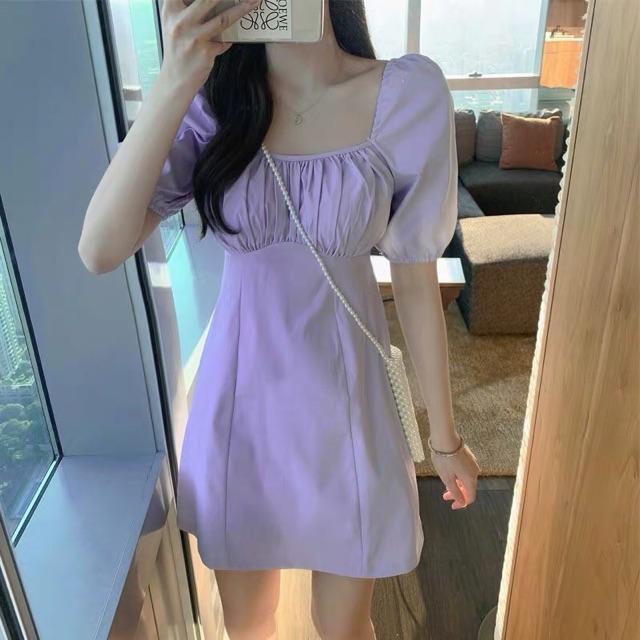Đầm Nữ, Váy Đũi Tím Nhúm Ngực (có ảnh thật+video)